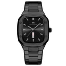 Relógio masculino all black estilo Royal Square Blackout totalmente preto com caixa geométrica parafusada e mostrador sunburst escuro