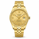 Relógio masculino full gold estilo President Gold totalmente dourado com mostrador colmeia e bezel canelado