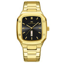 Relógio masculino full gold estilo Royal Square totalmente dourado com caixa quadrada parafusada e mostrador preto