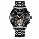 Relógio masculino all black estilo Tourbillon Full Black totalmente preto com mostrador vazado Open Heart e números romanos