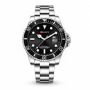 Relógio masculino prata estilo Submariner Black com mostrador preto e bezel graduado