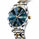 Relógio masculino Imperial Diamond com vidro lapidado em formato de diamante e pulseira bicolor prata e dourada